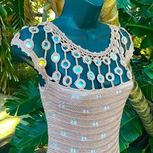 Vintage | Dresses | Crochet Dress With Mirror Work And Ruffled Hem |  Poshmark